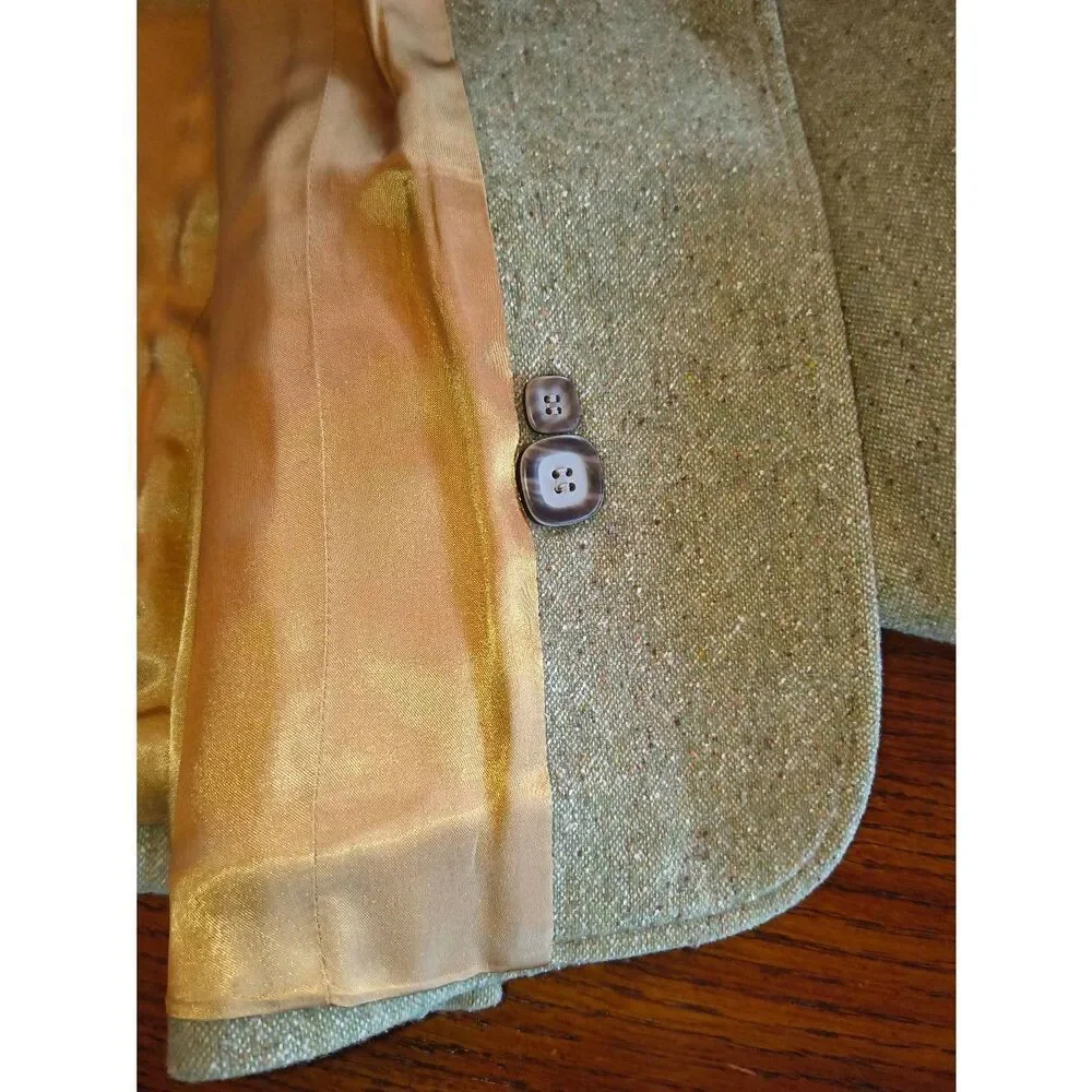 L.L.Bean women's wool silk-blend blazer green tweed vintage Size S/P Equestrian - Picture 10 of 13
